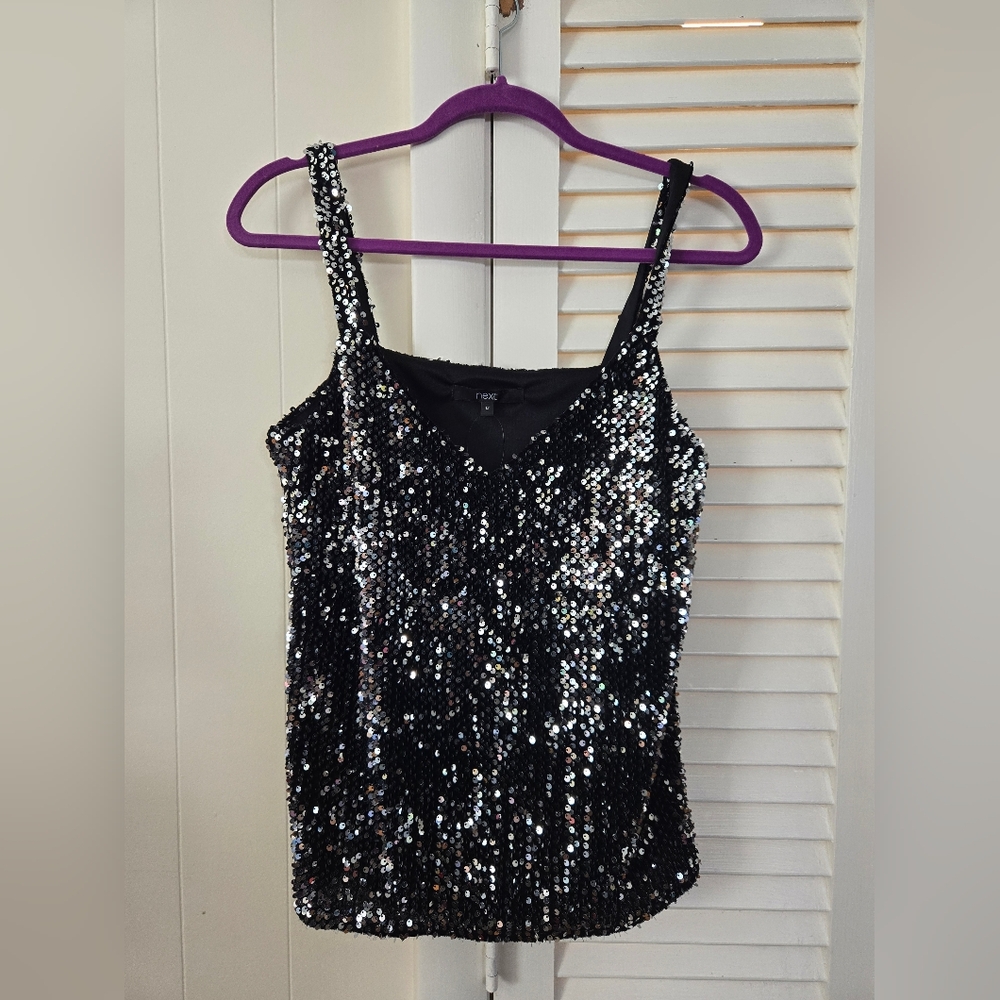 NWT Next Sequin Black and Silver Tank Top UK12 US8